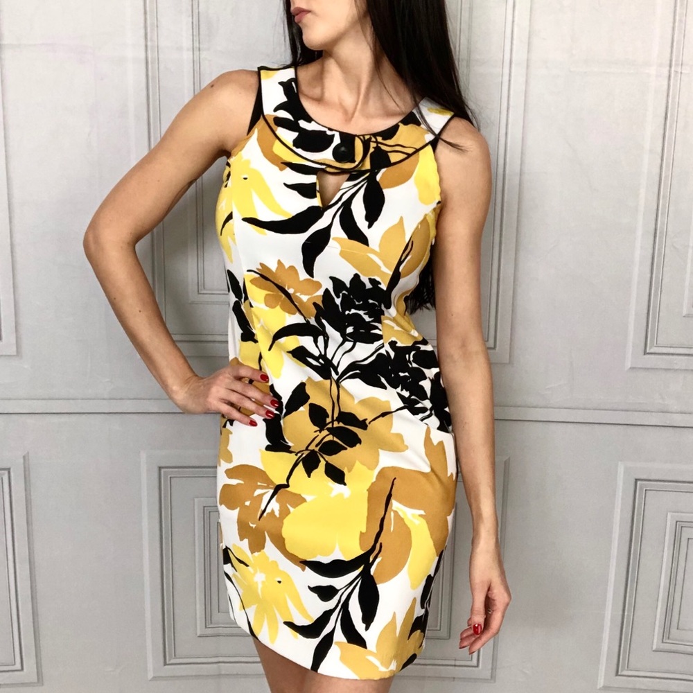 Sleeveless Yellow and Black Floral Dress